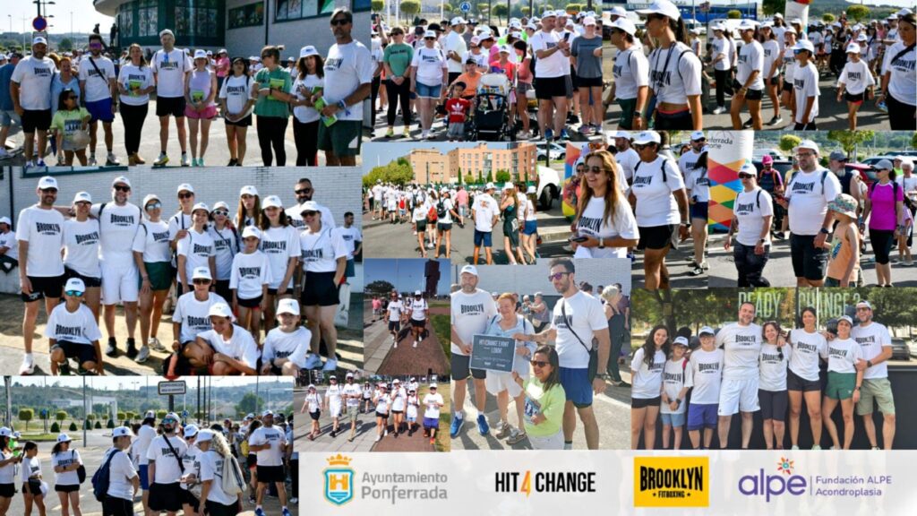 Participantes en la marcha solidaria por Julen y la Fundación ALPE Acondroplasia en Ponferrada, organizada por Brooklyn Fitboxing Ponferrada y HIT4CHANGE.