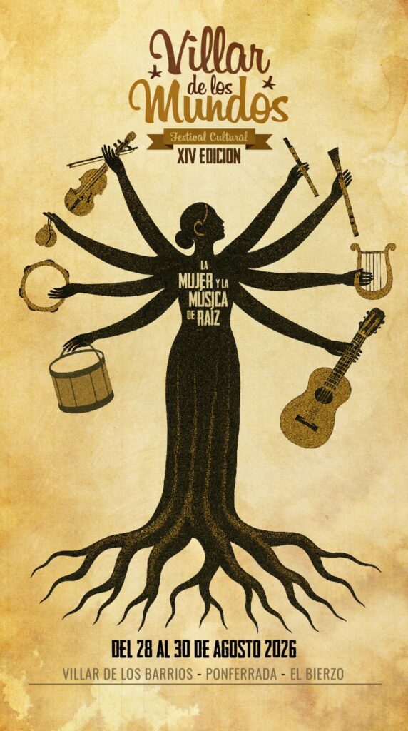 Cartel del Festival Villar de los Mundos 2026 dedicado a la mujer y la música de raíz en Villar de los Barrios, Ponferrada.