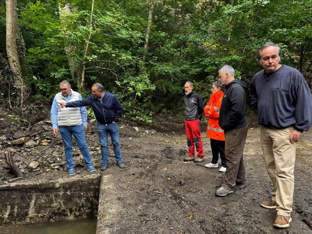 Representantes de la Diputación de León y vecinos supervisan la zona afectada junto al acceso a Carracedo de Compludo