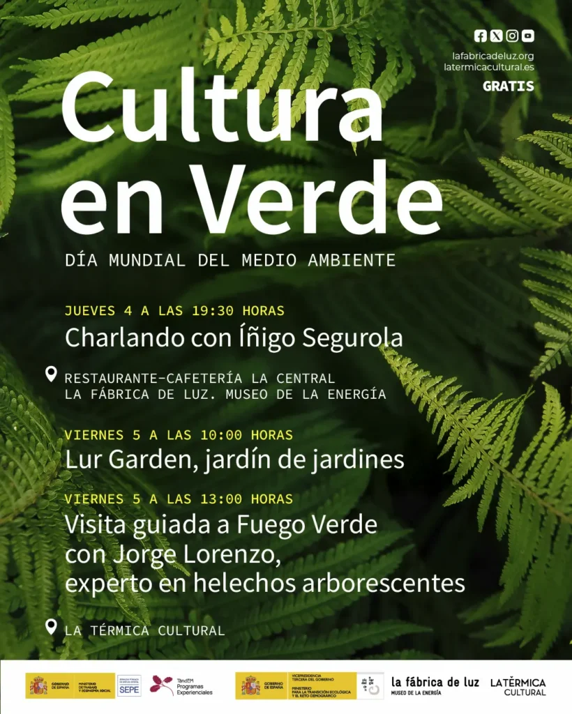 Cartel del programa Cultura en verde de CIUDEN con las jornadas de paisajismo y naturaleza protagonizadas por Íñigo Segurola