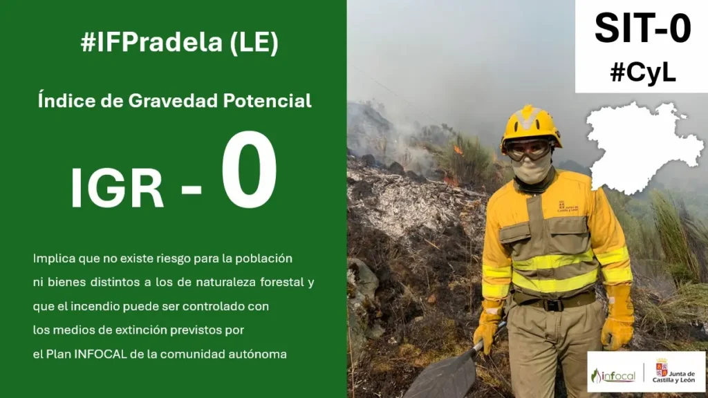 Indicador de la Consejería de Medio Ambiente con la consideración IGR-0 del incendio forestal de Pradela