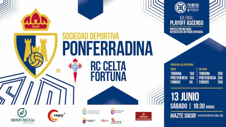 Cartel anunciador de la venta de entradas para el partido Ponferradina - Celta Fortuna